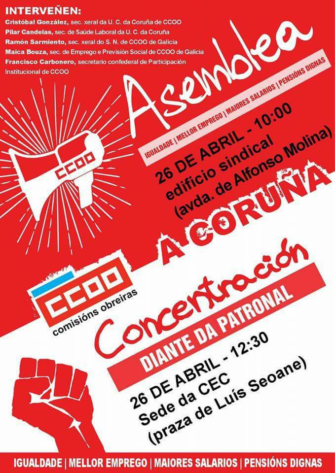 EUcoruna's tweet photo. Hoxe estaremos nas rúas na concentración convocada por @ccoogalicia por unha vida digna, ás 12:30 fronte á sede da CEC na #Coruña. @CCOO @pensCCOO @CCOOEXTELCoruna @Industria_CCOO
#pensiónsdignas #PensionesDignas #endefensadaspensións
#quenonnosroubenavida
#quenonosjodanlavida https://t.co/NmhCuKpsFB