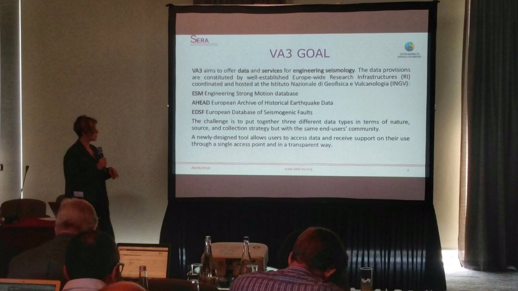 sera_va3's tweet photo. Presentation by Lucia Luzi on virtual #access to data for #engineering #seismology at @sera_research annual meeting in #Bucharest @ESM_db @seismofaults @AHEADarchive https://t.co/lsanvMGpHO