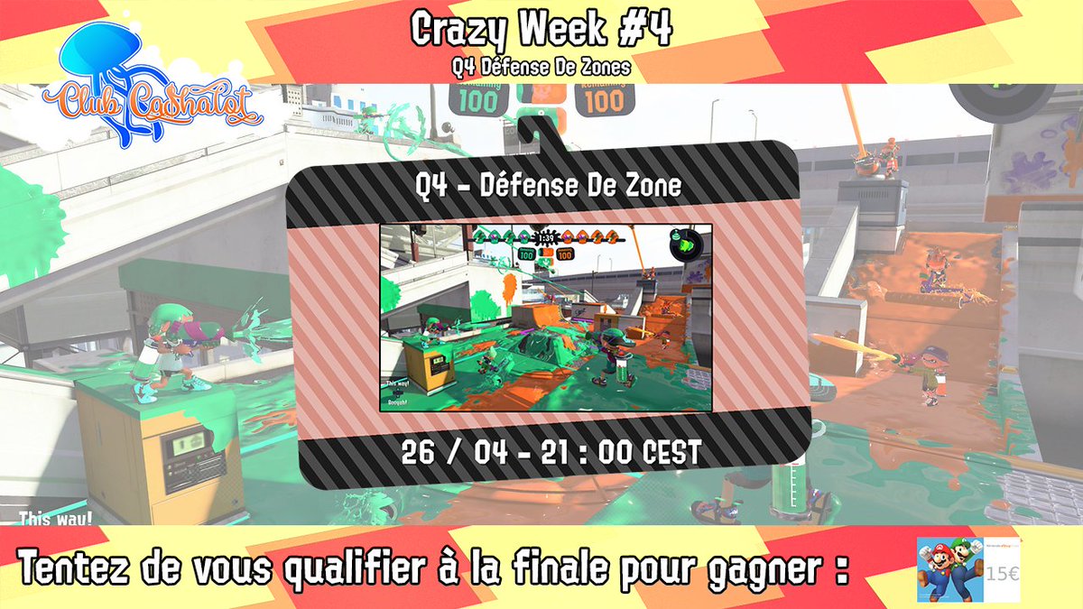 ClubCashalot's tweet photo. "Zone : Espace quelconque qui se distingue par un trait particulier." Wikitionnaire 📘
Défendez les zones clefs et tentez de vous qualifier à la grande finale 🏆 de la #CrazyWeek4
Q4 Défense De Zones, ce soir 21 : 00 ▶ https://t.co/MDblOmfbHM
#Splatoon2 #eSport https://t.co/aCtStWhoVO