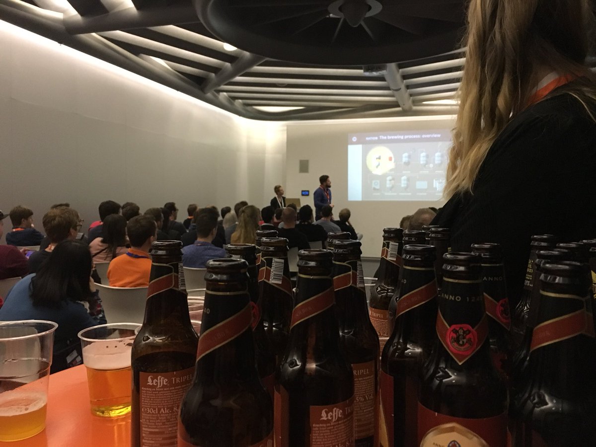MindloopsNL's tweet image. Last session of the day, automating brewing beer by @r_wieleman and mireille from #openvalue. Beer tasting included, nobody can compete with that :) Packed room! #TEQnation2018