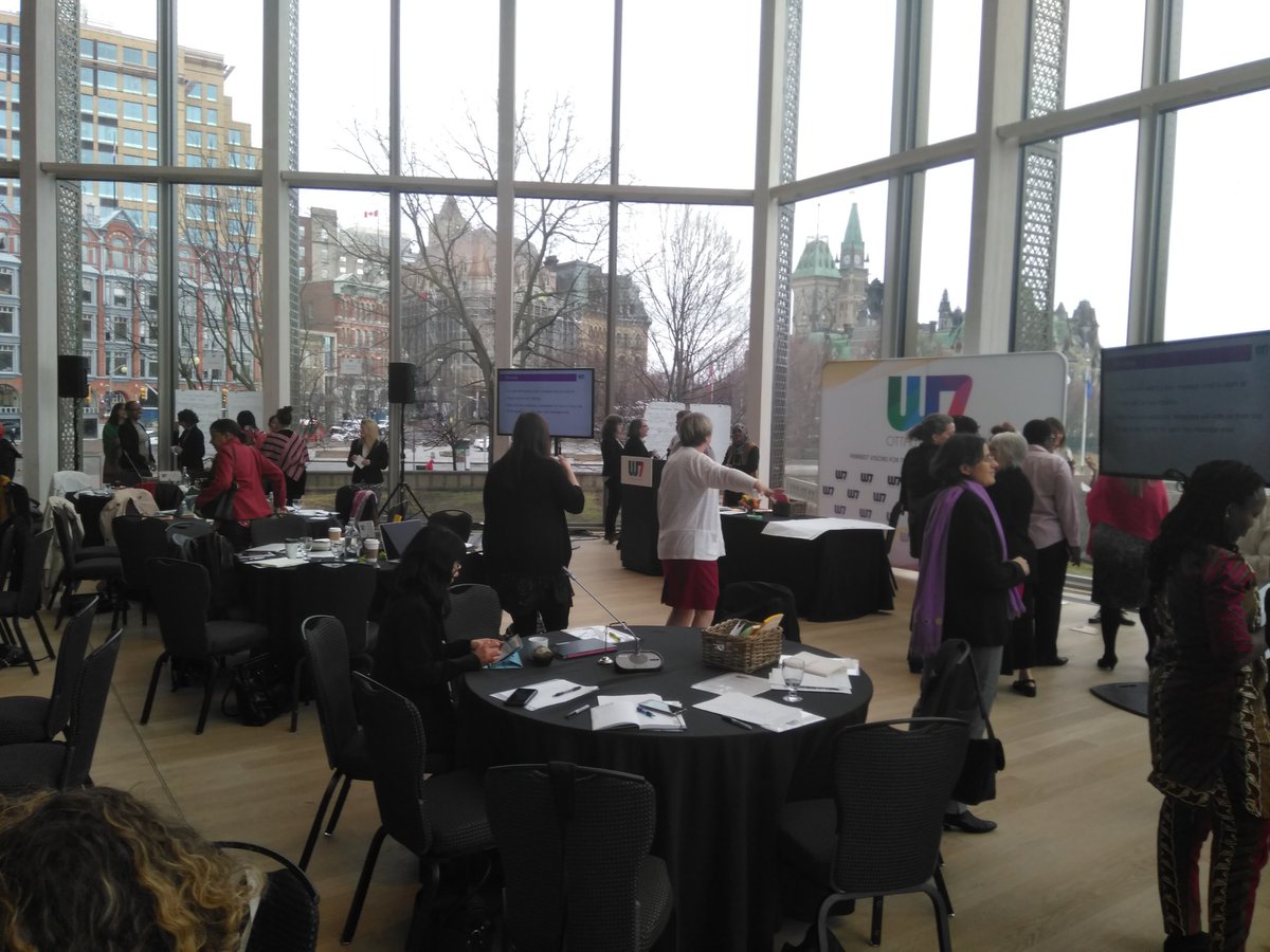 JuliRosin's tweet photo. Third day at #W7Canada - busy work on #feminist recommendations and keymessages for the @g7. To be also presentated to the the #GEAC [Gender  Equality Advisory Council] later today.  What a buzz in the room #thefutureisfeminist #myG7 https://t.co/gG1QhyWe5m