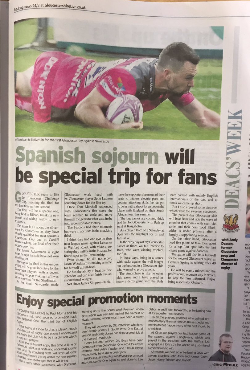 Deacs3's tweet photo. This week's #DeacsWeek in your paper shop now as well as online @sportgloslive with a Spanish and local rugby success feel ! https://t.co/EIdjEBSUec
