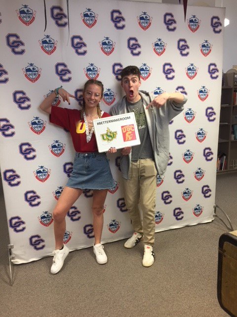 CCHSPostGrad's tweet image. Guess what, Seniors!! We even have a photo booth this year! Grab your college logo magnet and friends for a group shot photo! #seniorday2018