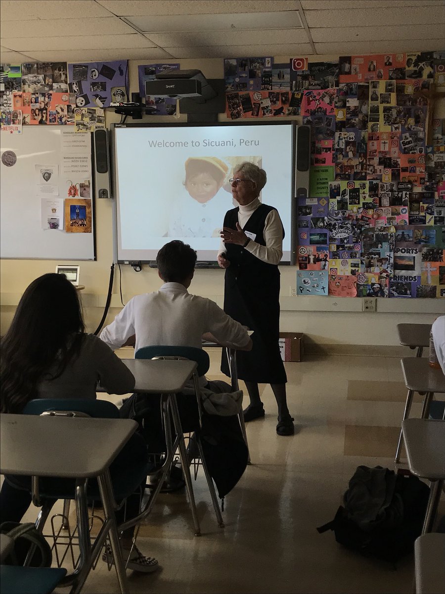 GCC_Centurions's tweet image. Sister Ancilla Maloney spoke to 9th graders about her mission experiences in Sicunai, Peru during Religion Class. #livingthegospel #careforthepoor