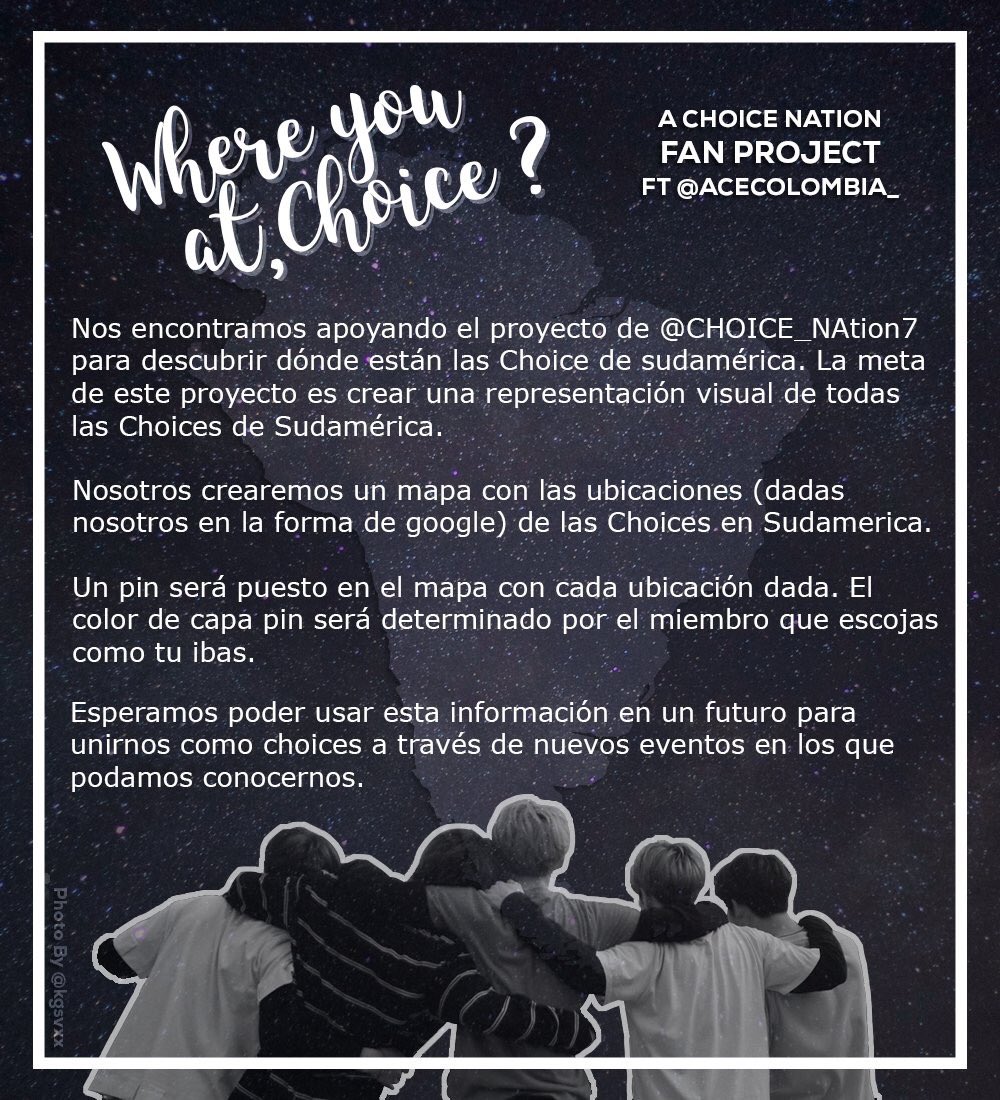 ACEColombia_'s tweet photo. 💫PROYECTO💫

Nos unimos a @CHOICE_NAtion7 para incluir en este proyecto a las Choices de  SUDAMÉRICA , apoyen este hermoso proyecto y conozcamos más Choices de nuestros países

 Link para participar:  https://t.co/Hm3oN9RLmN

#ACE #에이스 #WYACProject https://t.co/zdycHvBEOu