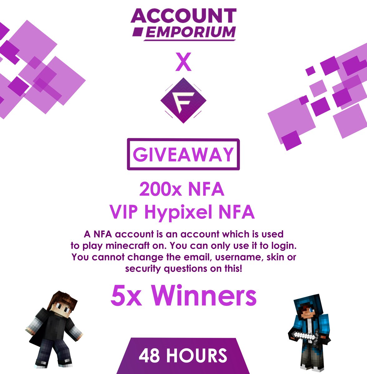 FluxClient's tweet image. ⚠ Giveaway ⚠

➡200x Non-Full-Access
➡1x VIP ranked nfa
ℹ️2 Winners!
ℹTo join you need to Like &amp;amp; RT
➡Visit mc-flux.com  
➡Visit accountemporium.com 
➡Follow @AccountEmporium 
➡Follow @FluxClient 
➡️Goodluck!
❗Giveaway ends in 2 days ❗
