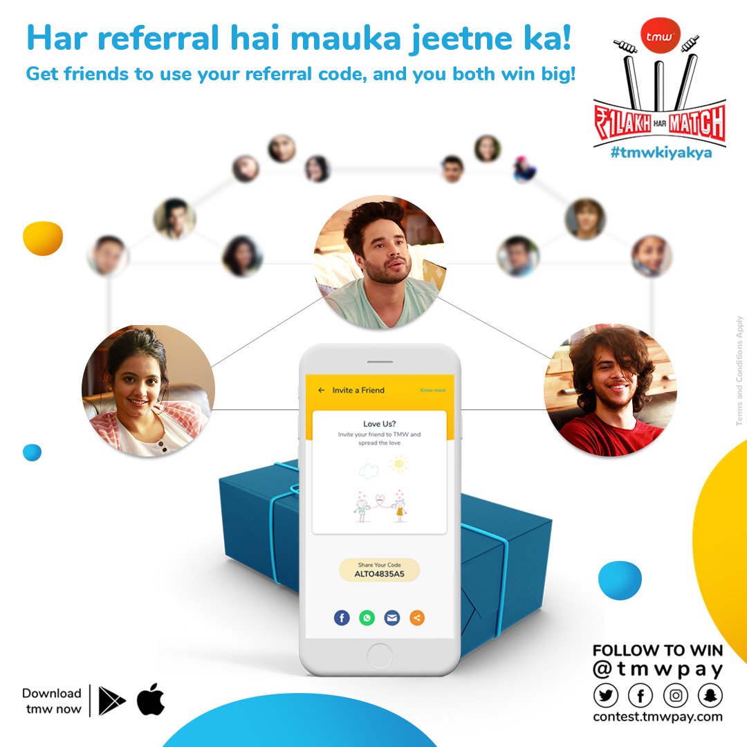 Give your friends the gift of 🎁 tmw 🎁
Just use your unique referral code, and for each new install, you will get closer to winning yourself an iPhone X! 🤗

Go beyond #T20! Go with #tmw30! Get dhamakedaar prizes 
Get the app 👉🏻 tmw.is/getapp #tmwkiyakya