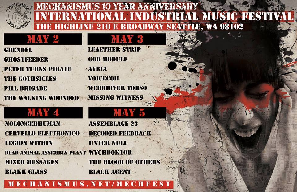 I am very happy to be joined on stage in Seattle by 2 exceptionally talented performers: Claus Larsen (Leather Strip) will do the vocals on a few tracks and Los Vincent (Kounter Mezhure, Torque Order and Adoration Destroyed) on second keys and vocals on a few songs.