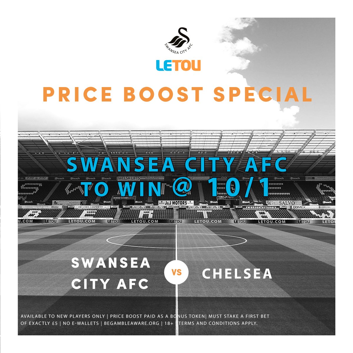 LetouSports's tweet photo. Fancy Swans to pull the win off against Chelsea tomorrow?

Get enhanced odds of 10/1 @ https://t.co/ArFskCcVps with our Price Boost Special.

Live now. 💪

(Full terms: https://t.co/Kr9dGxKigk) https://t.co/rywPrtlB4i