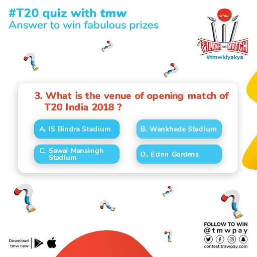 The time is now!! ☺️Answer this simple #tmwT20Quiz question. 

Remember 👉Fastest correct answers win 💰

Get the tmw app ➡ tmw.is/contest