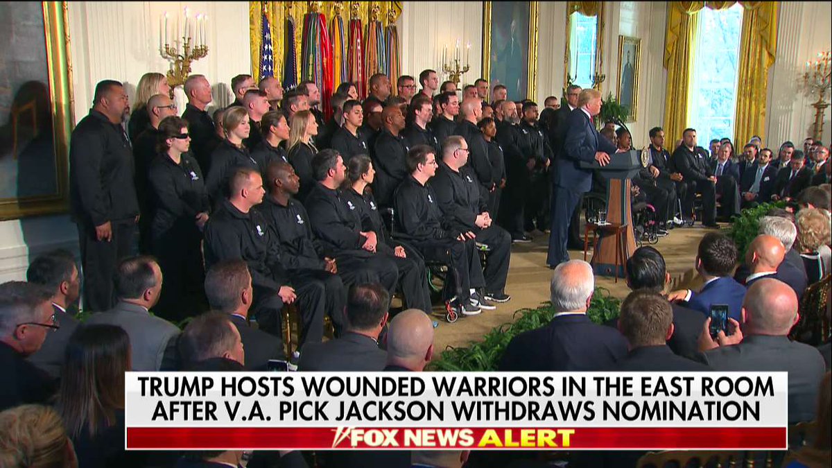 FoxNews's tweet photo. .@POTUS: "My pledge to you, our noble warriors, is that my administration will support you and your loved ones and your amazing families every single day." https://t.co/bMeUIcXc0o
