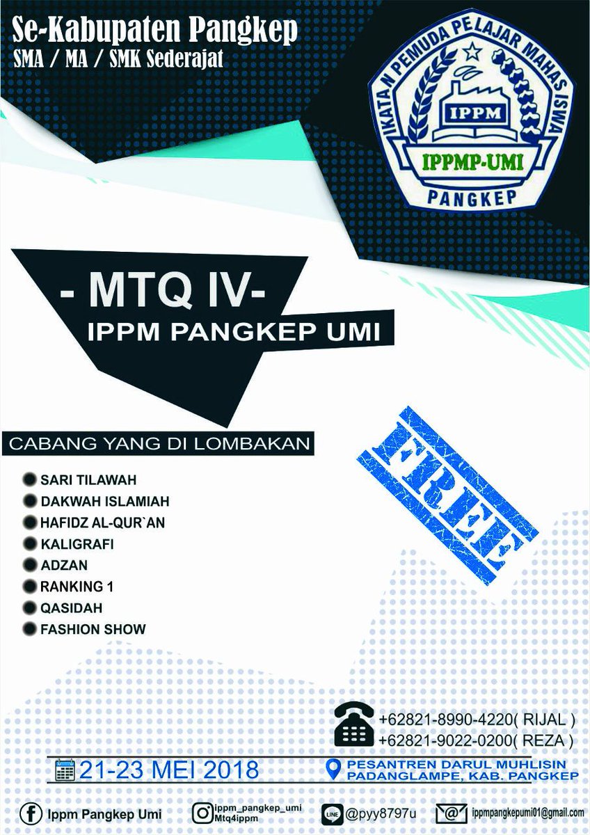 Selamat malam.. Sekedar informasi klw tahun ini kami kembali menggelar Musabaqah Tilawatil Qur'an pada Bulan Suci Ramadhan. <a href="/kampungpangkep/">kampung pangkep</a> @kampus_umi @BeritaPangkep @Berita_Pangkep <a href="/PangkepIn/">Pangkep Initiative</a> <a href="/SMADApangkep/">SMAN 2 Pangkajene</a> <a href="/sman1pangkep/">Smansa Pangkep</a> <a href="/smanbo_bungoro/">SMA NEGERI 1 BUNGORO</a> <a href="/smashblastPGKP/">Smashblast pangkep</a> <a href="/Sma2Andalan/">S</a>