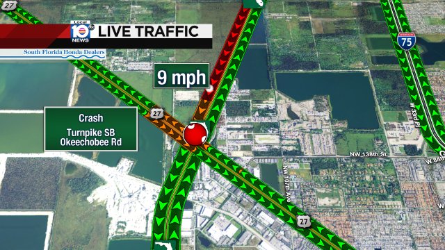 Crash on Turnpike SB at Okeechobee Rd #traffic https://t.co/OALrypb5jd