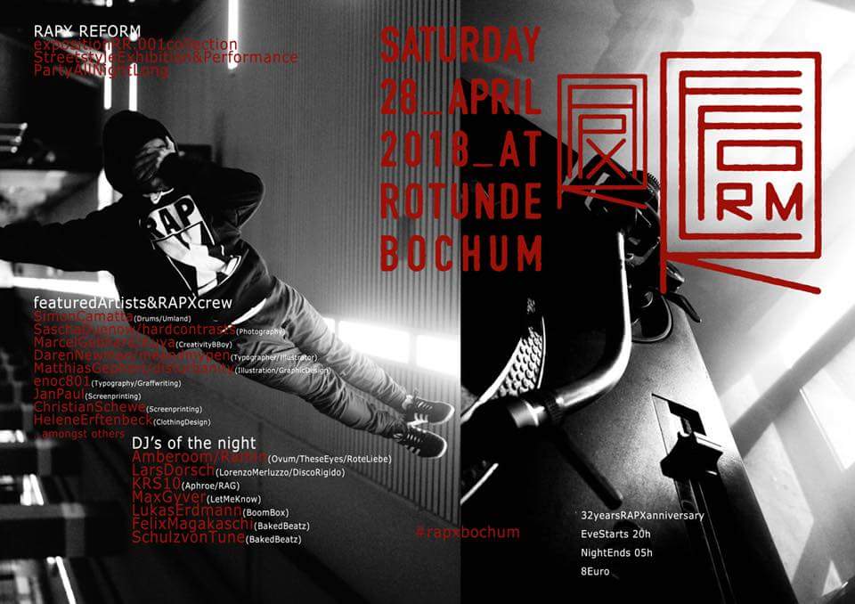 Rotunde_Bochum's tweet photo. RAPX große Party #Clubnacht #Ausstellung #Performance mit #RAPX #Bochum #skateboarding #bmx #graffiti #urbanart #streetfashion #StreetArt #House #HipHop #Funk und #Aphroe #Ramin #LarsDorsch #GrooveAttack #RoteLiebe #martinmagielka #soldoutgallery ab 20 Uhr in der @Rotunde_Bochum https://t.co/xNVAzAlHin