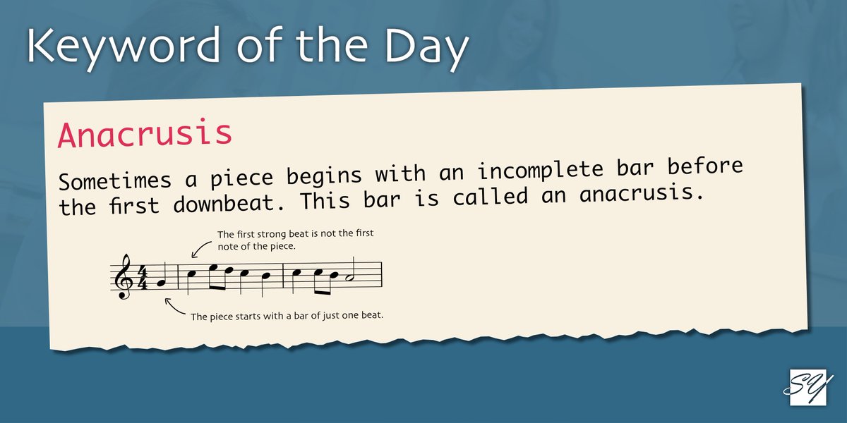 SeanYoung_Music's tweet photo. Today’s keyword of the day is: Anacrusis! #GCSEMusic #ALevelMusic #KeywordOfTheDay https://t.co/6b2oVLv5CI