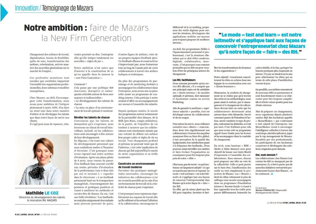 CozMathilde's tweet image. The New Firm Generation @MazarsFrance...  ou comment développer une culture de « l’expérience salarié » @MPerrache @HuerreMartin