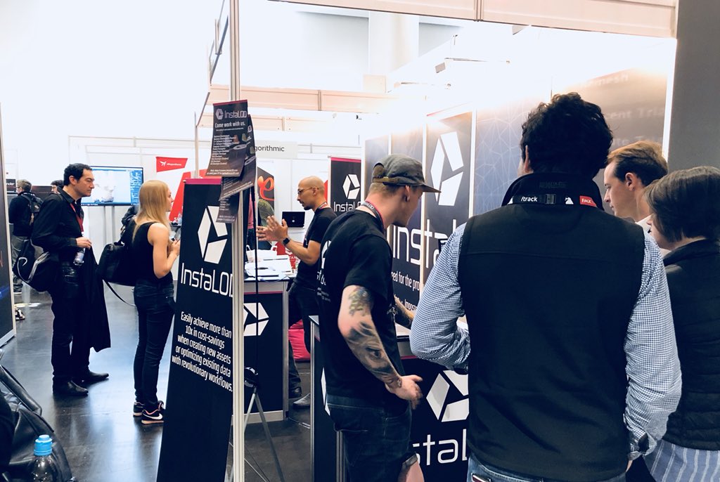 InstaLOD's tweet photo. Two more days to get a sneak peek into the future of 3D production workflows. From entertainment to enterprise CAD powerful workflows are being demo‘d all day at the @FMX_Conference in Stuttgart. Make sure to grab a free visitor pass at the frontdesk and say hello!👋 https://t.co/W9rpWnRIS2