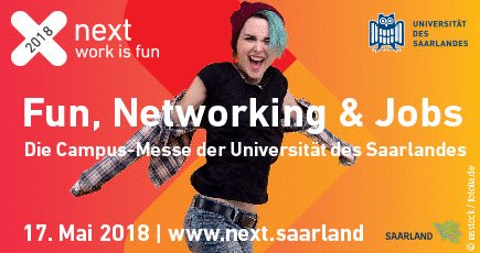 Saar_Uni's tweet photo. Fun, Networking &amp; Jobs: Campus-Messe next an der Universität des Saarlandes bringt am 17. Mai Studenten und Unternehmen in Kontakt #udscareer #nextuds: https://t.co/uxQiGHNA7J https://t.co/bgkbdy5Z9A