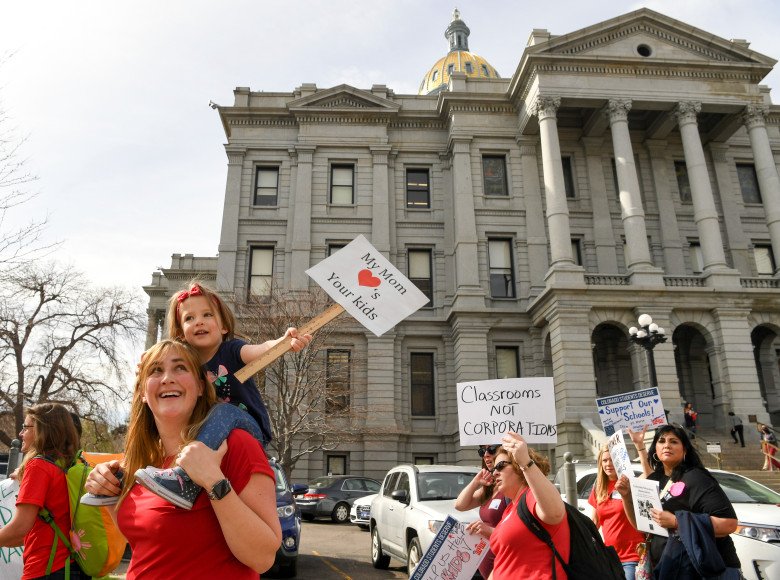 Chalkbeat's tweet photo. In this week's national newsletter: Teacher protests are marching on.  https://t.co/D9TedfTNQi https://t.co/OubYgmZR4d