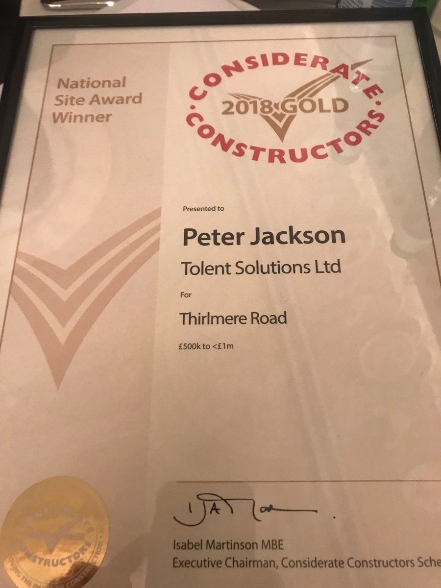 davedixon919's tweet photo. Fantastic recognition... we only won a National  CCS gold award  @Tolentplc @weare_livin @CCScheme #chuffed #quality #construction https://t.co/EHyHhb8b3t