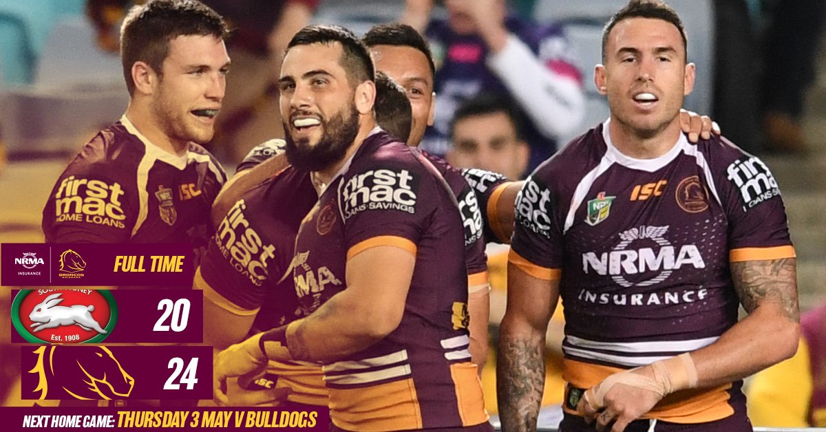 brisbanebroncos's tweet photo. #NRLSouthsBroncos full time Broncos sneak home #Bronxnation https://t.co/7WQbU1q2B7