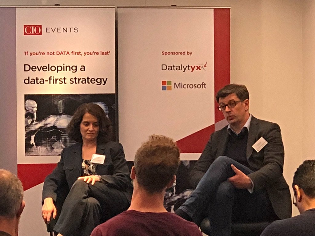 Sian from @FoodStandardsAgency and Monty from @Microsoft at the #cio #datalytyx #microsoft on building Data First Strategy. Great panel discussion covering #blockchain #connectedcow #quantum #bots #ai #machinelearning