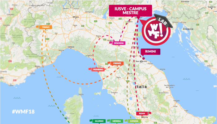WMFWeMakeFuture's tweet photo. Con il #WMFLab non ci si ferma mai😉 Oggi nuova tappa allo IUSVE - Campus Mestre dove i ragazzi verranno coinvolti attivamente nella costruzione del #wmf18. Continuate a seguirci nel nostro viaggio tra le scuole e le Università d'Italia 🚗 🛣 ► https://t.co/JF710q9wXI https://t.co/D6IGF5ygZY