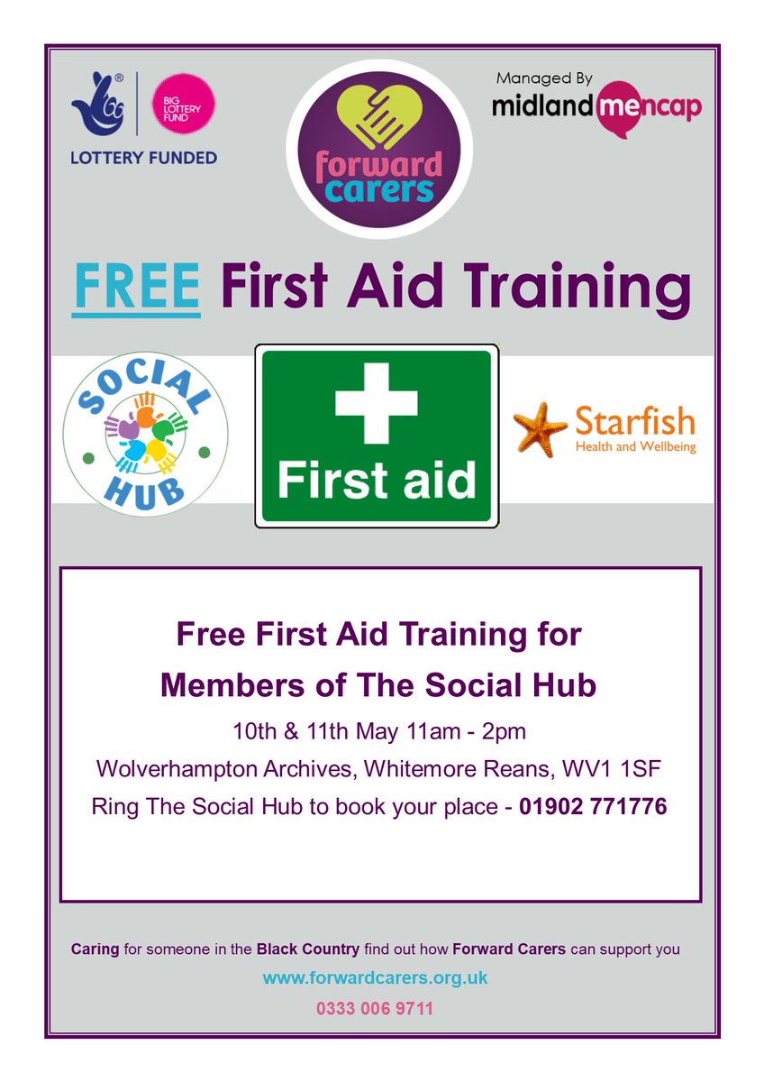 We will be hosting a Free First Aid Training Course in May. Thank you to <a href="/MidlandMencapUK/">Midland Mencap</a> for offering this to our Members.