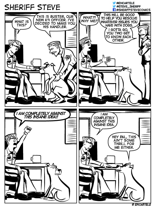steve_sheriff's tweet photo. Forget Turner and Hooch! The next great #k9 team has just been introduced and they, um, couldn't be happier about it? #comics #comicstrip #LawEnforcement #lesm #k9 #police #sheriff #funny #art #comicstrip #webcomics #lol https://t.co/6OZNBVBv1B