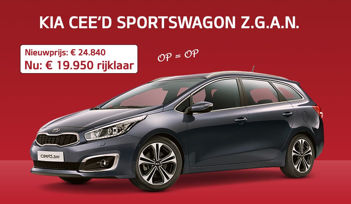 Op zoek naar een jong gebruikte Kia? Grijp dan nu je kans met de Kia Cee'd Company Cars!  Jong gebruikte Kia's, afkomstig van zakelijke rijders. Zo goed als nieuw dus. De nieuwprijs bedraagt € 24.840 en je rijdt de Kia Cee'd nu al voor € 19.950 rijklaar. OP = OP