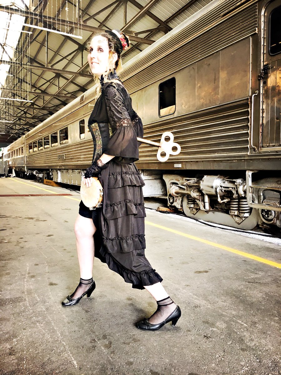 rivet_nation's tweet photo. We are in recovery mode and we still need to be wound up some to be fully operational! Did you  see her during RAIL? #rail #steampunk #automaton #train #fashion #performers #busker #rivetnation #gcrm #steampunkmiami #cosplay #key @Goldcoast_RR https://t.co/qOE1xsMApi
