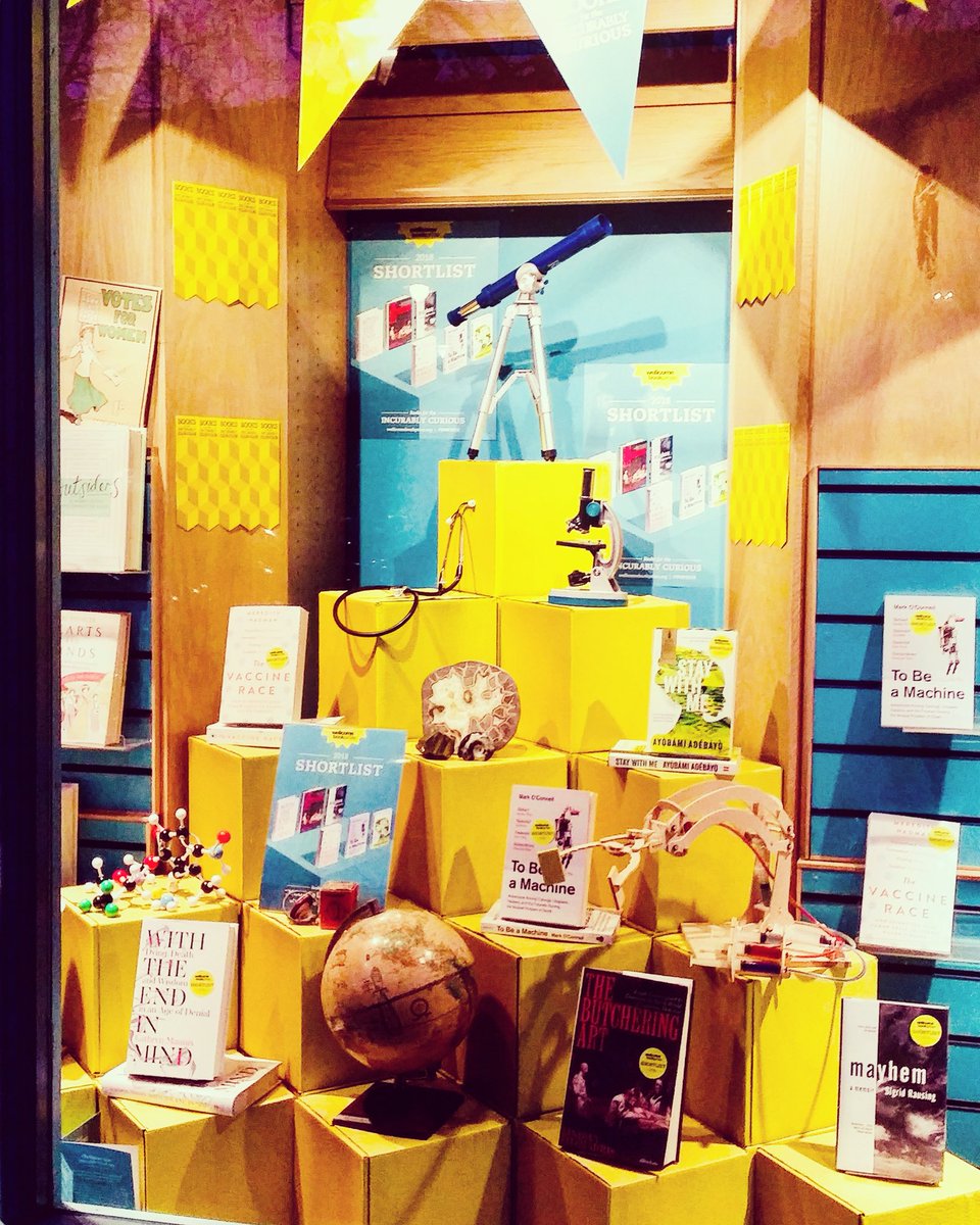 kewbookshop's tweet photo. Celebrating this yearβs Wellcome Prize shortlist with our latest window display. The prize is open to works of fiction and non-fiction which have a central theme of medicine, health or illness. The winner will be announced on Monday 30th April. #curiouswindow #wellcomeprize https://t.co/VVQIl1w6Ti