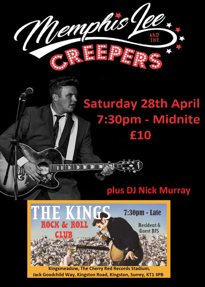 WTID88's tweet photo. The Place to be this Saturday for some great authentic 50s Rock and Roll is @KingsmeadowLive 
Live band - Memphis Lee &amp; the Creepers
DJ - Nick Murray
Doors open 7:30pm and we shut at midnight
£10 admission https://t.co/5VUv7YNFOQ