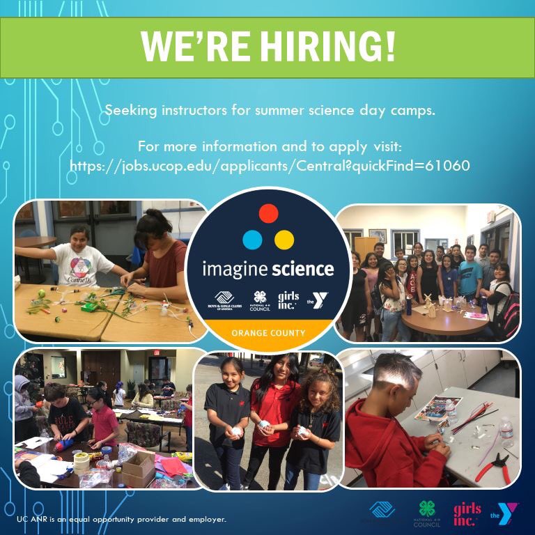 We are looking for some fun and engaging instructors for our summer science day camps! This is a great opportunity for young adults or college students looking to get some teaching and mentoring experience. Link to apply: bit.ly/2HUzdTI