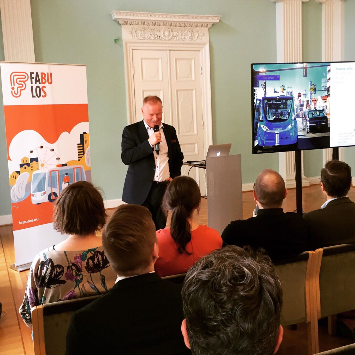 FABULOSPCP's tweet photo. At the Helsinki OMC event, suppliers pitching state-of-the-art solutions: @Easy_Mile, https://t.co/57f9hRQP6Z, @Keolis International, @sensible4ltd, @amobilitydk, @Refecor, @NAVYA_Group, @ROBORIDE and @SharpeyeSystems. #SmartCities #AutonomousVehicles #SmartMobility #Robotics https://t.co/8Wdb6pHz8d
