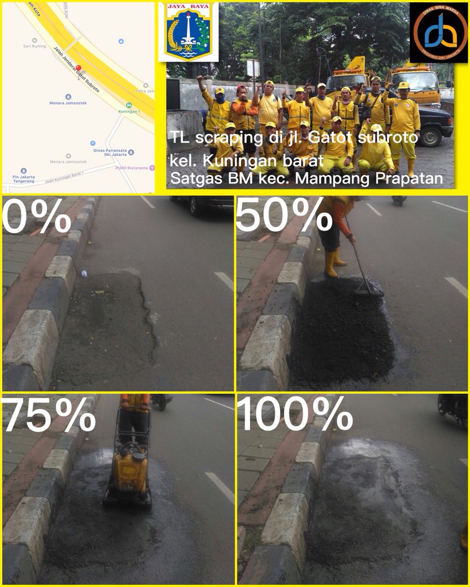 SDBMmampang's tweet photo. Kegiatan perbaikan trotoar & TL scraping di Jl. Gatot subroto kel. Kuningan barat. Satgas BM kec. Mampang prapatan. #timkuning @BinaMargaDKI @binamargajaksel @RadioElshinta @DinasPemel @aniesbaswedan @sandiuno π https://t.co/NywVKVk9fl