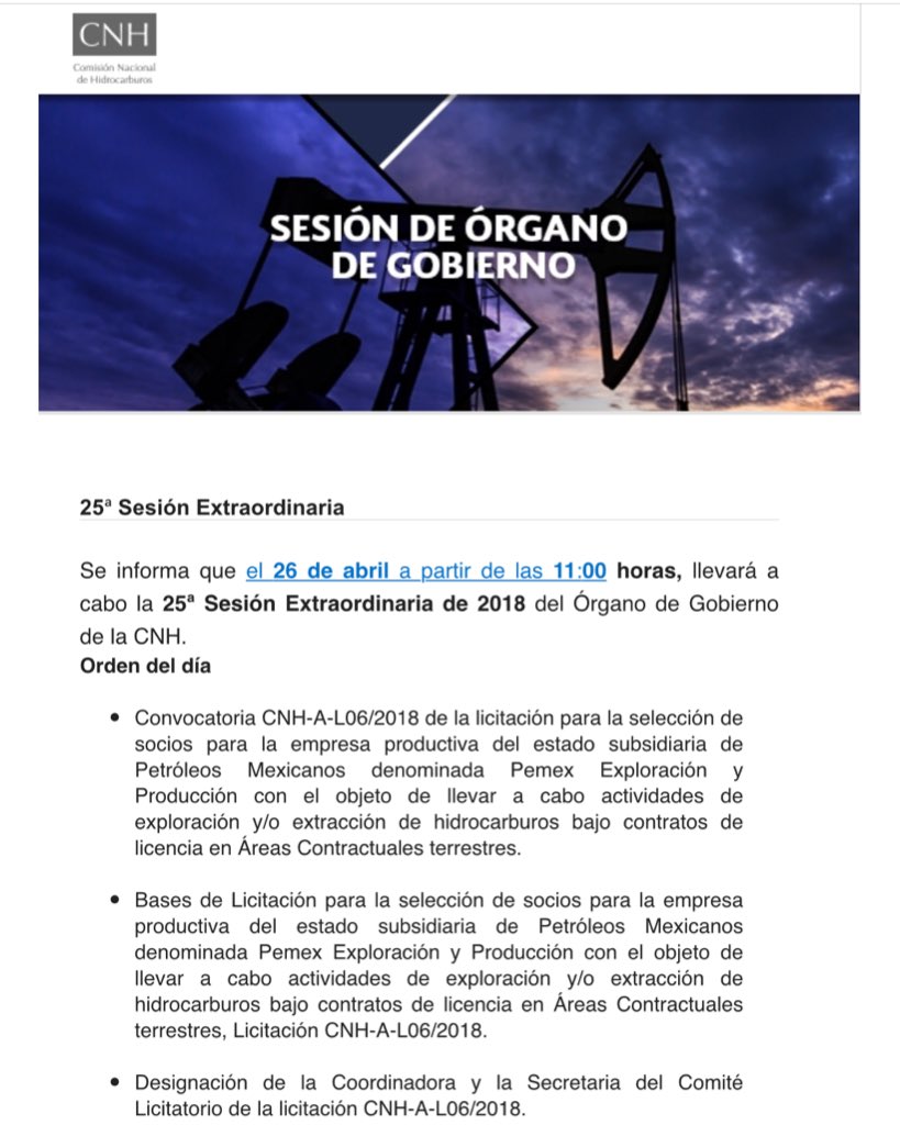 CNH_MX's tweet photo. El día de hoy partir de las 11:00 horas, llevará a cabo la 25ª Sesión Extraordinaria del Órgano de Gobierno de la CNH. https://t.co/pLHoFAJ6xT