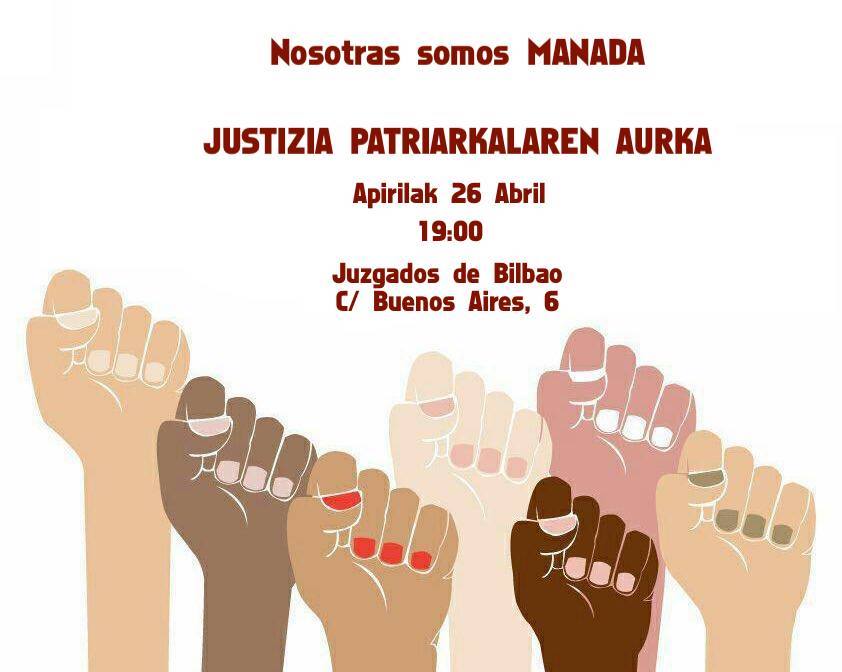 feministalde's tweet photo. #Bilbao #EstaEsNuestraManada #AlertaFeminista Concentración delante de los juzgados de la calle buenos aires.
#EsUnaGuerra #NosotrasSomosManada https://t.co/3tNXCJDayT