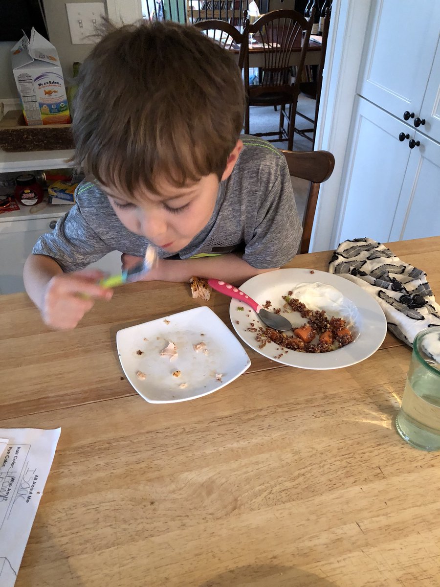 Jill_Chodak's tweet photo. He couldn’t even make it to the table for this one.We talked about how he ate all 5 food groups in this one meal!He also tasted each ingredient as I prepped(if he wanted).It’s a process folks-raising a #healthyeater . I promise it’s worth it. #nutrition #kids #cookingcounts https://t.co/T52B9cA9Gq