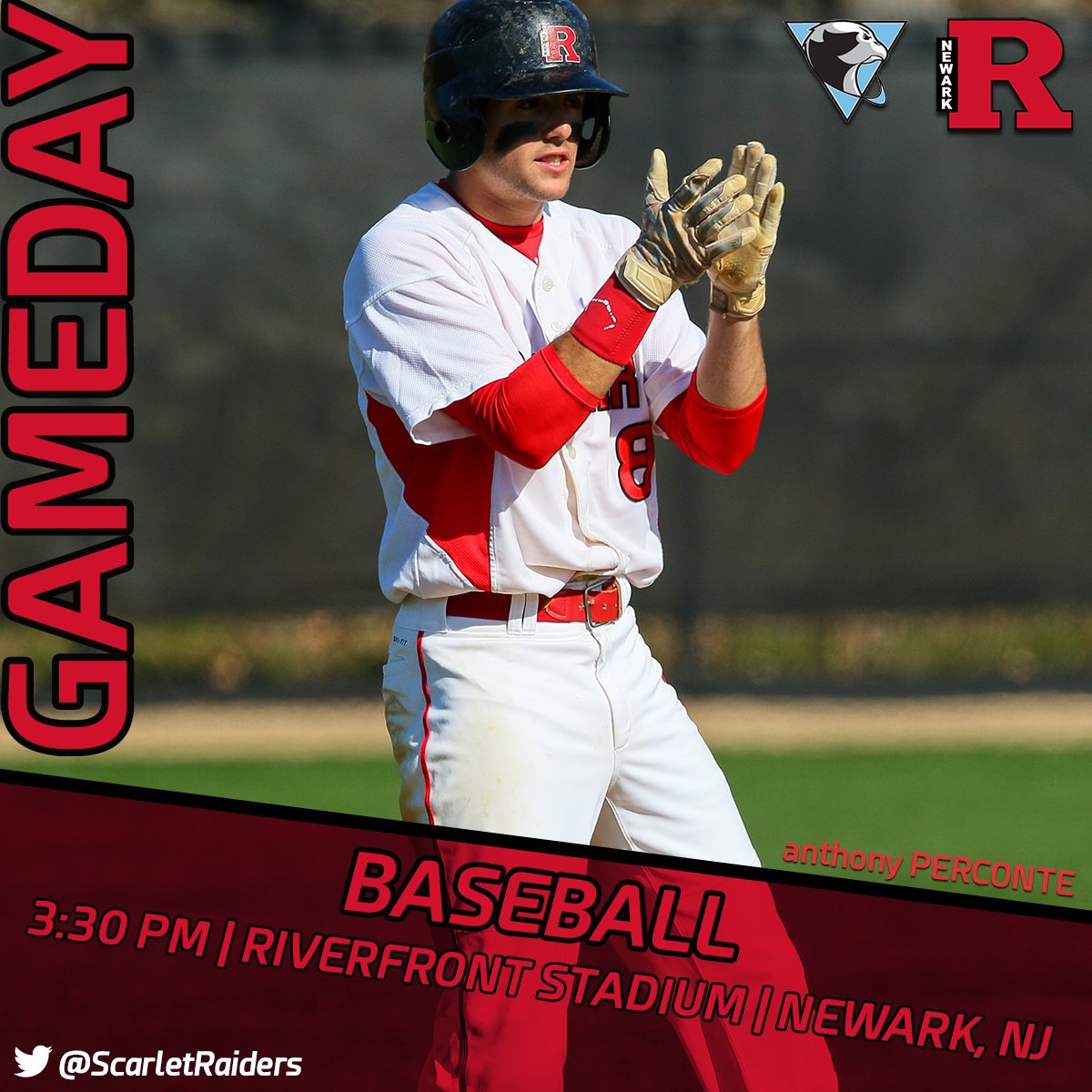 ScarletRaiders's tweet photo. ⚾️#GAMEDAY for @RURaiderbasebal as the guys take on @stocktonospreys at Riverfront Stadium. Senior Day at 3:15 p.m., 1st pitch to follow.

Good luck, gentlemen!

📍: #BrickCity
⏰: 315pm (ceremony), 1st pitch to follow
📊: https://t.co/leiShNo4mC

#d3b #d3baseball #rnbase #NJAC https://t.co/WV4qnMsq1p