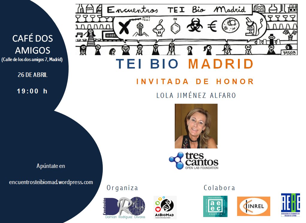 ¡Hoy es el día <a href="/TEIbio/">Encuentros TEI bio</a> #Madrid ! A las 19 nos vemos en Café dos amigos para hablar con Lola Jiménez de Fundación Open Lab tres cantos apoyada por <a href="/GSK_ES/">GSK España</a>  #networking #Emprendimiento #inversion #biotecnología #biomedicina ¡Te esperamos!