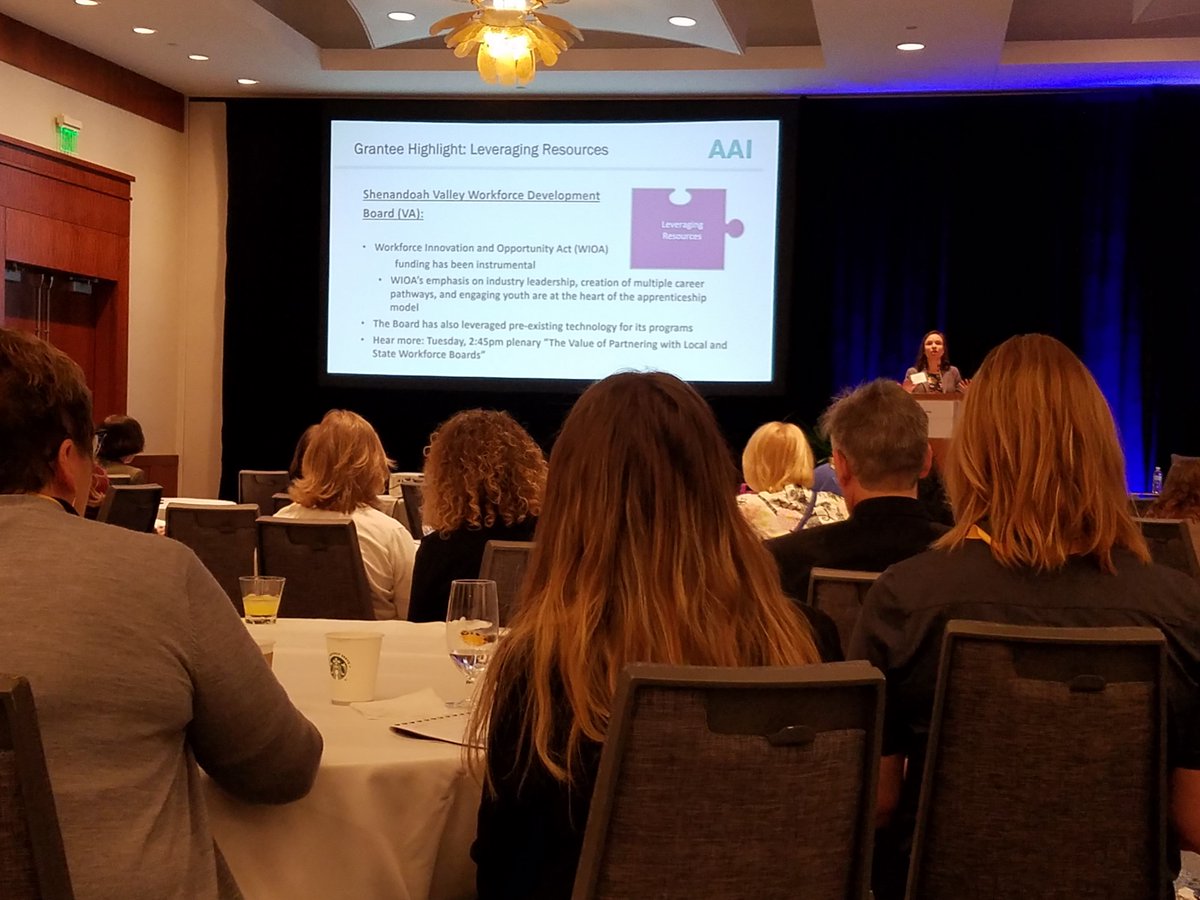 vcwvalley's tweet photo. A busy week of conferences and speaking engagements for the SVWDB team at the American Apprenticeship Initiative (AAI) Grantee National Meeting & the VA SHRM State Conference. SVWDB was highlighted at the AAI meeting as a model of leveraging resources. #VASHRM18 https://t.co/aE6pT2Awxh