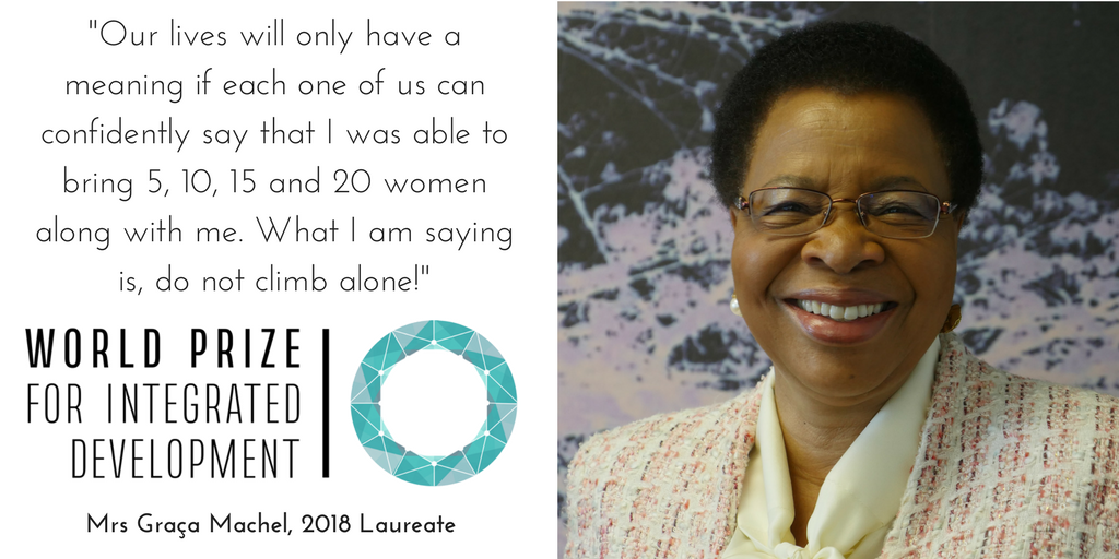 G_MachelTrust's tweet photo. Renowned humanitarian and celebrated Mozambican, Mrs Graça Machel, is awarded the 2018 @NIRASGroup World Prize for Integrated Development for her significant social justice achievements and tireless work on behalf of women and children. https://t.co/sX0Tqn4luM