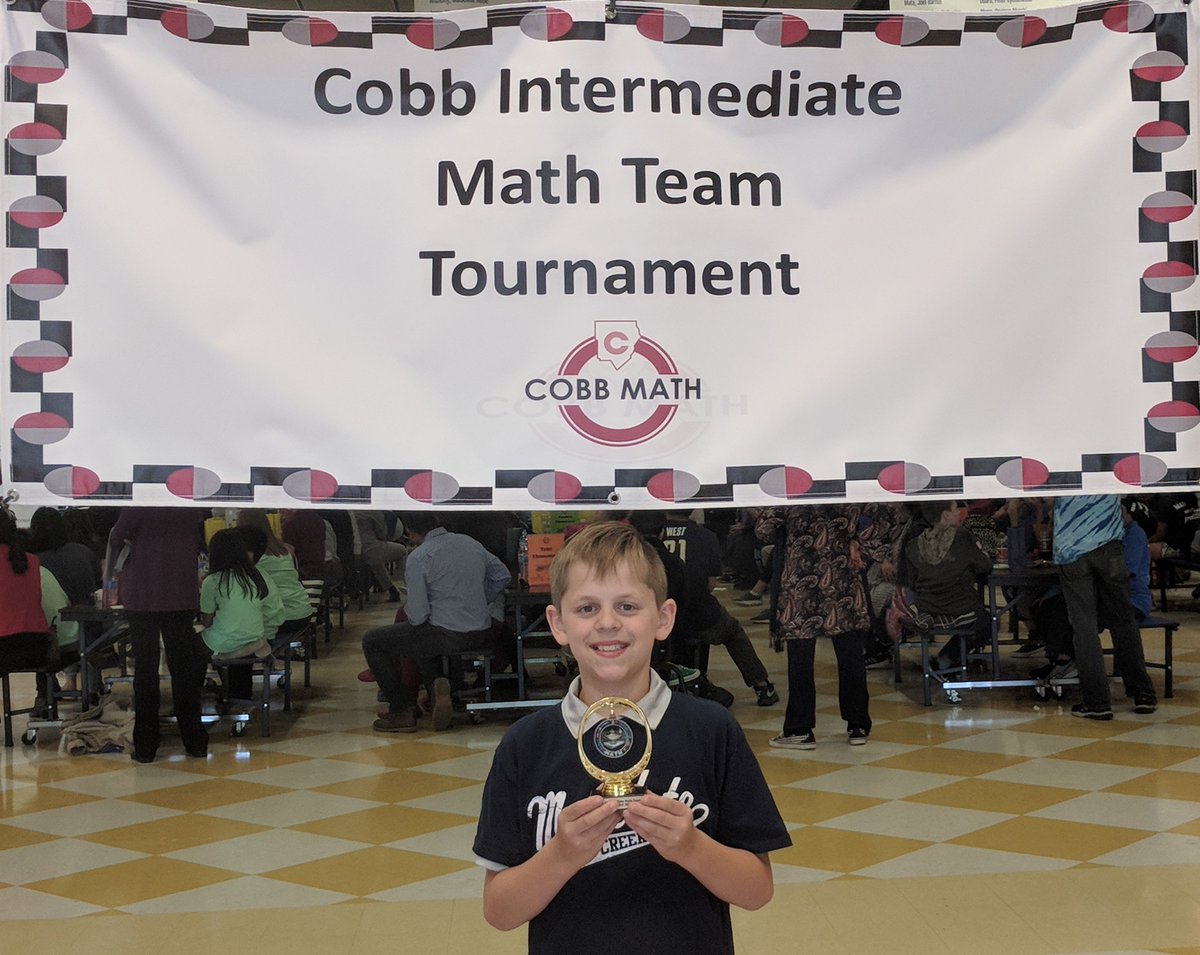 CobbMathDept's tweet photo. Congratulations to Sope Creek's John Hovsepian for placing 1st, Eastside's Jana Malla for placing 2nd, and Lewis's Owen Lemr for placing 3rd for the individual competition at the 2018 Cobb Intermediate Math Team Tournament on April 21! @CobbSchools @sopecreek @lewiselem1 https://t.co/yoThYzWULa