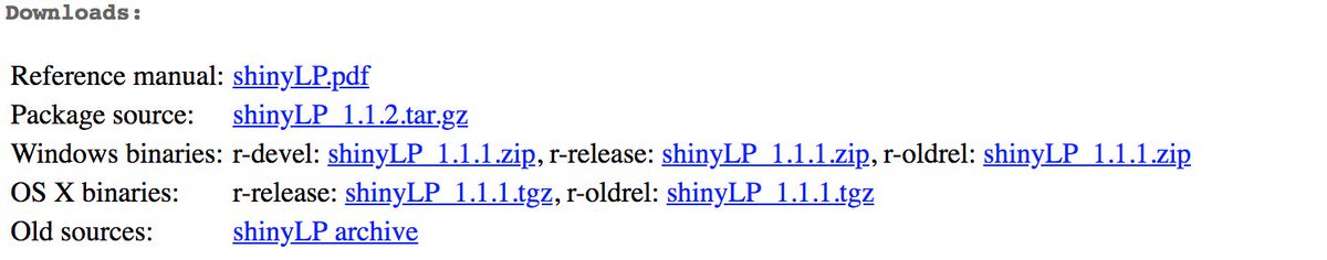 jasdumas's tweet photo. There is a new version of #shinyLP📦 that fixes some 🐛 from the previously release (🙏@jonmcalder) but now install.packages installs v1.1.1 instead of the new v1.1.2 - is this a CRAN thing or something I messed up? #rstats https://t.co/rFbbBeb9nL