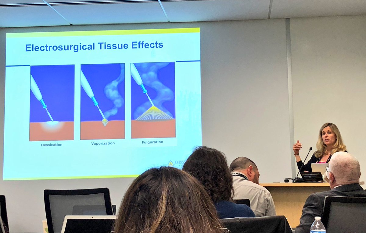 ejorgensenmd's tweet image. Dr Kristin Patzkowsky brings us back to #physics for a great lecture on #electrosurgery at the @FMIGS1 @AAGL #AdvancedRobotics Workshop! #ohmslaw #impedence #piezoelectriccrystals