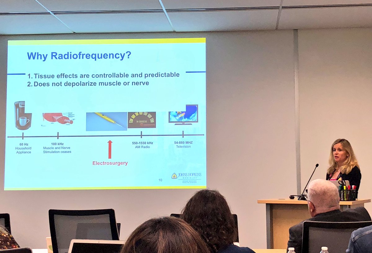 ejorgensenmd's tweet image. Dr Kristin Patzkowsky brings us back to #physics for a great lecture on #electrosurgery at the @FMIGS1 @AAGL #AdvancedRobotics Workshop! #ohmslaw #impedence #piezoelectriccrystals