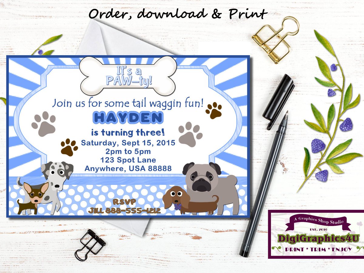 JadedOrchidStu's tweet image. Puppy Dog, Doggy Birthday Party Invitation for Kids - Personalized Printable File etsy.me/2sYlhBt #Etsy #DigiGraphics4u #cigar #holiday #party #invitations #DogBirthdayParty