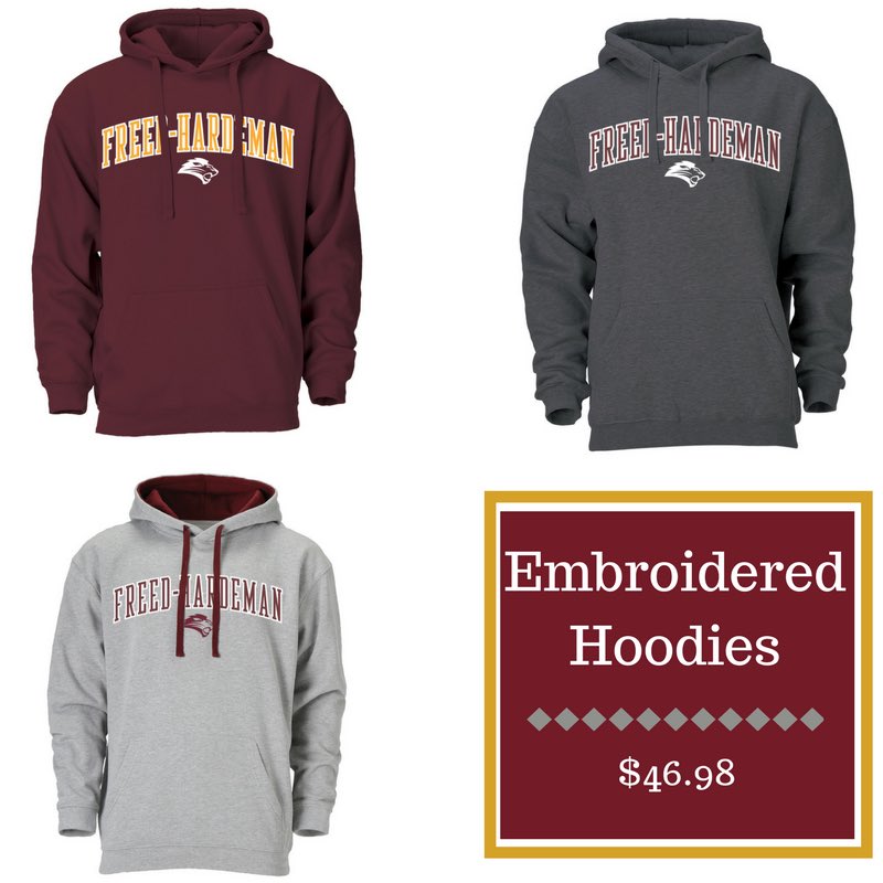fhubookstore's tweet image. Have you seen our new embroidered hoodies? Available in three different styles and each for $46.98! Order online or pick one up in-store! #FHU 🦁📚
fhubookstore.com