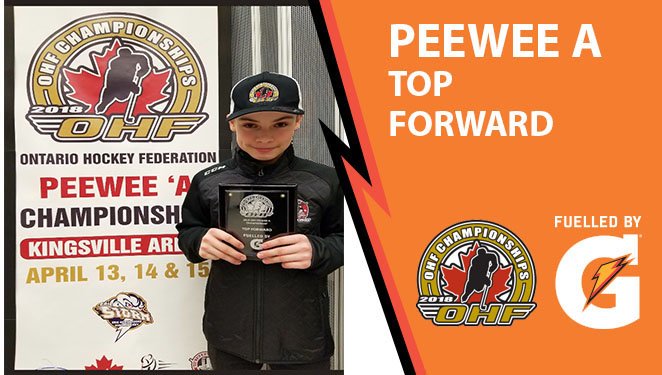 OHFChamps's tweet photo. Congratulations to the award winners from the PeeWee A Championship #fuelledbyG
Goalie Award - Aiden Haldane (Port Credit)
Forward Award - Mattieu Comeau (Hearst)
Defence Award - Benjamin Davy (Quinte West)
Top Scorer - Nico Shaften (Erie NS)
@GatoradeCanada https://t.co/3kA2Hfata5